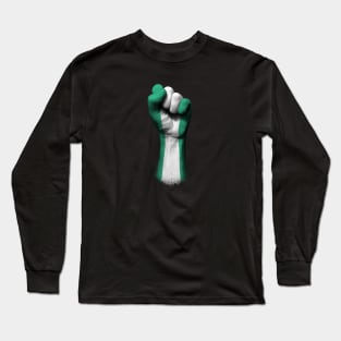 Flag of Nigeria on a Raised Clenched Fist Long Sleeve T-Shirt